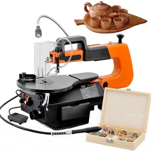 Sega a scorrimento da 120 W, velocità variabile 550-1600 giri/min, gola da 40 cm, spessore di taglio 50 mm, luce da lavoro, interruttore a pedale, regolabile da 0 a 45 °, per progetti fai da te in