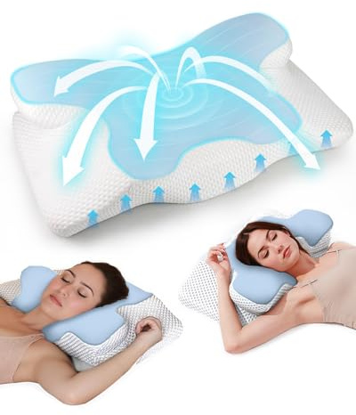 Rantizon Cuscino Cervicale per Dormire, Cuscino Ortopedico, Cuscino Cervicale Memory per Ergonomico, Cuscino Anti Apnea Notturna, Fodera di Cuscino Removibile e Lavabile, 60x34x9/13cm