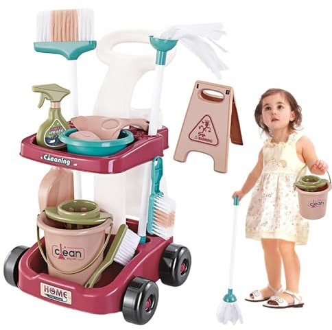 Set De Limpieza para Niños - Kit De Escoba De Juguete, Carrito con Aspiradora, Herramientas Simuladas | Juego Interactivo para Casa Y Escuela, Niños Y Niñas Pequeños ()