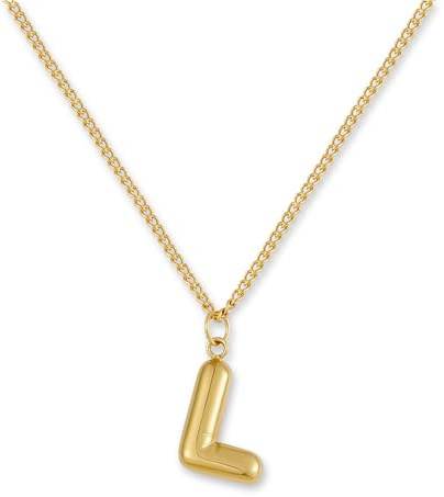 GD GOOD.designs Collar con Letra Dorado Bubble | Colgante con Inicial de Acero Inoxidable Chapado en Oro de 18K - Resistente al Agua & Hipoalergénico | Collar para Mujer L