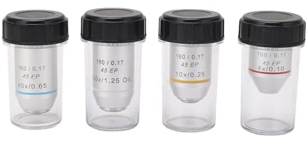 Lente objetivo del microscopio de Gearwell, Objetivo acromático 4x 10x 40x 100x, Tamaño de RMS chapado cromado 195EP, conjunto de lentes ópticos, accesorio de microscopio de