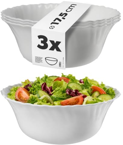 KADAX skål Ø 17,5 cm, set om 3, skålar av härdat glas, fruktskål, salladsskål, dessertskål, frukostskål, soppskål, snacksskål, diskmaskinssäker (vit)