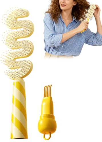 Pettine Arricciacapelli ad Aria e Massaggiatore Cutaneo - Volume Morbido e Cura Delicata | Spazzola Ondulata Portatile con Impugnatura Antiscivolo per Styling, Strumento Versatile da Viaggio