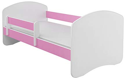 ACMA Kinderbett 140x70 cm Rosa mit Matratze und Lattenrost - Juniorbett ab 3 Jahren mit Rausfallschutz, Belastbar bis 120 kg, Variante ohne Schublade