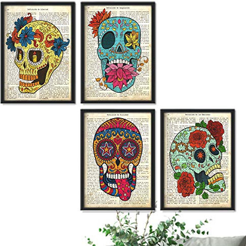 Nacnic set 4 stampe artistiche vintage, collage sfondo vecchio foglio di giornale con varie definizioni in lingua spagnola: libertà, immaginazione, eternità ed emozioni