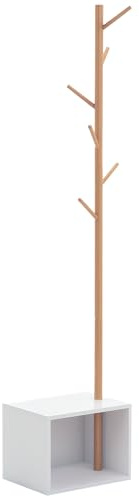 HOMCOM Panca con Appendiabiti da Ingresso Design 40x30x180cm Bianco Legno | Attaccapanni da Terra in Bambù, Panca da Ingresso Bianca, anche per Camera da Letto