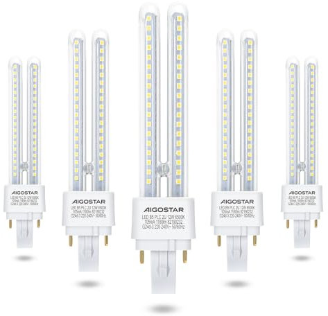 Aigostar Led PLC Kaltweiß 12W Leuchtmittel Birne Lampe 6500K 1180 Lumen G24d-3, Abstrahlwinkel 360 Grad 2U Glühbirnen 5 Stücke Energiesparend
