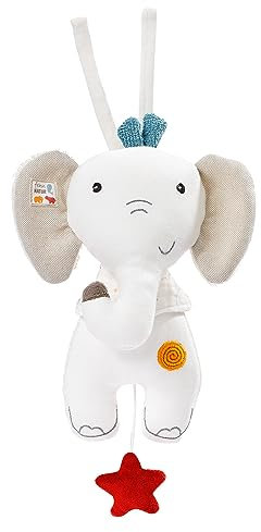 Fehn Spieluhr Baby Einschlafhilfe Elefant fehnNATUR - Kuscheltier mit Bio-Baumwolle - Einschlafhilfe Melodie Träumerei - Babyspielzeug für Unterwegs & Zuhause - Musikspielzeug für Babys & Kinder