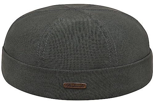 Sterkowski Modell Docker | 100% Baumwolle Dockermütze für Herren und Damen | Sommer Herbst Frühling Fischer Ohne Schirm Biker Cap Damen Fisherman Beanie Hafenarbeiter Kurz Kappe Grau 55