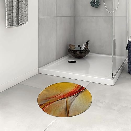 DHAEY Badezimmerteppich rutschfest Goldlinien und -Wellen Gelbe orange Schatten und Lichter Waschbar Teppich rund Weich Flauschig Badteppich Weich Kurzflor Mikrofaser Badvorleger 60 cm