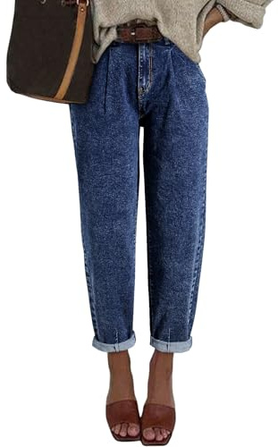 EVALESS 2025 Boyfriend Jeans for Women Trendy High Waisted Stretchy Baggy Tapered Mom Jean Sail Blue Size 18