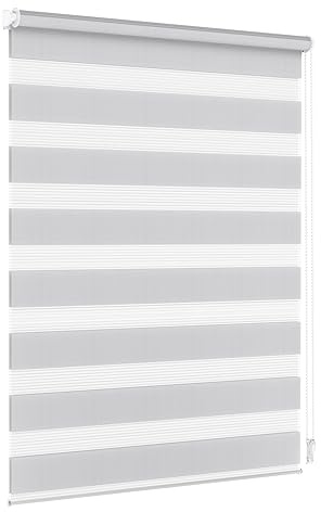 Jalousiescout Estores de Noche y día Klemmfix Estor Enrollable de Doble Capa sin Taladrar, Doble Estor Interior Ventanas Sala de Estar Cocina, 3 Opciones de Montaje, 90 x 230cm, Gris Claro