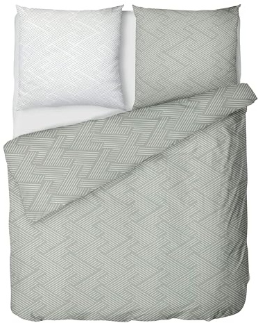 LINKHOFF Ropa de cama de algodón de 155 x 220 cm, 2 piezas, franela de color verde pastel, color verde y blanco, ropa de cama de invierno de 100% algodón en verde claro