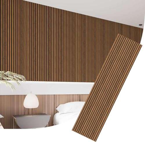 IZODEKOR Decorative Wood Panels for Walls, Acoustic Sound Proofing 3D MDF Paneling Strips, Wooden Slats, 10 Pack, 240x60cm | Walnut