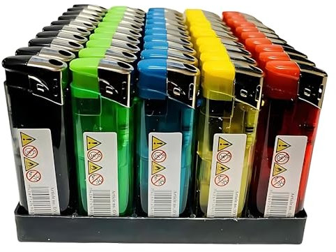 BML 50 Pack Refillable Electronic Lighters Child Safe Adjustable Flame Windproof Design Pocket Size Multipack Lighters