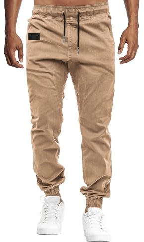 VMSUCIJ Mens Cargo Trousers Joggers for Men UK Work Trousers Outdoor Pants Cotton Chinos Regular Fit Multi-Pocket,Khaki 01,S