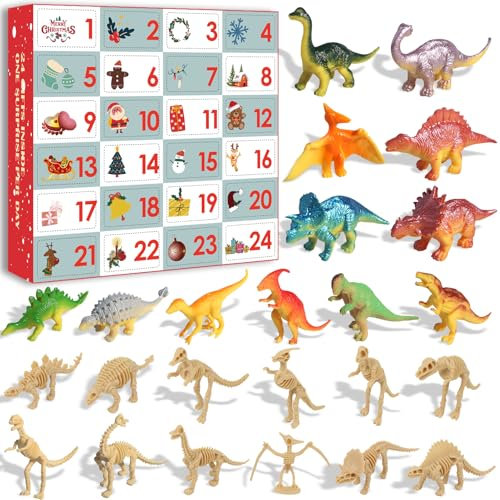 SANYHOM Adventskalender Dinosaurier Kinder 2024, Dino Adventskalender mit 24 Dino Figuren Adventskalender Weihnachtskalender Geschenk für Kinder ab 3 Jahren Dinosaurier Spielzeug für Jungen Mädchen