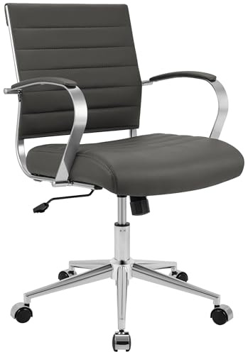 CLP Sedia da Ufficio Oakland Regolabile Altezza, Girevole con Dondolo, Sedia Scrivania con Ruote, Schienale Imbottito Colore grigio Materiale Ecopelle