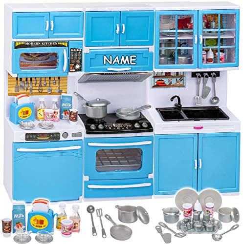 alles-meine.de GmbH Puppenhaus Möbel - Sound & Licht - 31 cm groß - Backofen + Herd + Geschirrspüler + Mikrowelle + Spüle - inkl. Name - mit Zubehör - Miniatur Puppenstube Küche ..