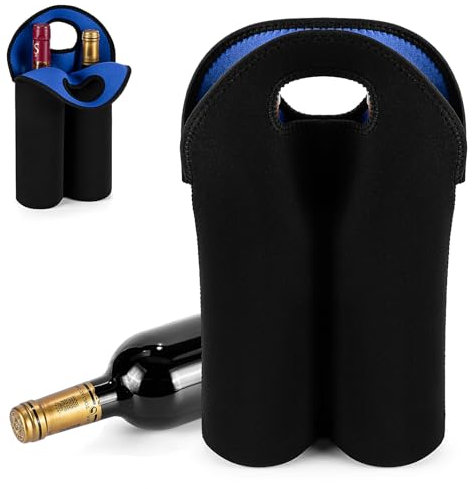 Flaschenträger 2 Fächer Flaschentasche Männerhandtasche für Weinflasche Abdeckung Weinträger in Neopren Getränketasche Bottle Bag für Camper Picknicks Adventskalender Partys Geschenkeideen(DunkBlau)