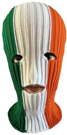 Irish Flag Knitted Balaclava, Three-Colour Striped Face Mask, Green-White-Orange