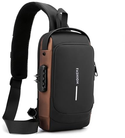 MOANATURA Bolso Bandolera Hombre con USB y Bloqueo de Contraseña – Antirrobo, Estilo Moderno – Bolso Grande Cruzado de Pecho para Moto, Viajes o Ciudad – 4 Colores (Negro Marrón)