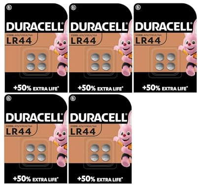 20X Duracell LR44 (5 Blister Da 4 batterie) 20 Pile (A76/V13GA/76A)