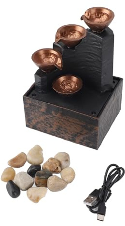 Zenithaur Mini Cascada con luz LED, Fuente de Agua de Mesa USB para el Oficina en casa, Riqueza Que atrae la decoración del Feng Shui, la característica de Agua Interior Relajante