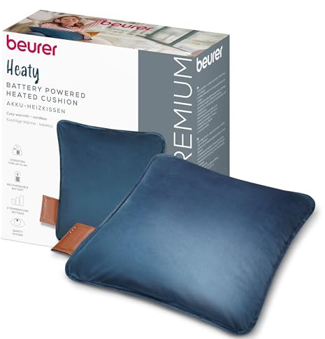 Beurer Heaty Termoforo, termoforo senza fili con batteria ricaricabile, con spegnimento automatico e 3 livelli di temperatura, con riscaldamento rapido, morbido velluto, blu