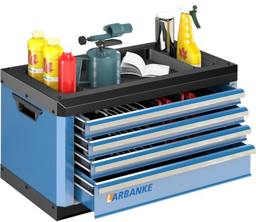 Tool Box with 4 Drawers with Lock and Keys, Portable Tool Box with Multifunctional Countertop, with Drawer Insert and Connection Holes, Stackable with Tool Boxes