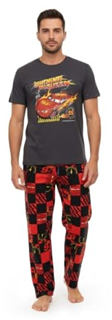 Disney Cars Lightning McQueen Mens Black and Red Short Sleeve Long Leg Pyjama Set | 'I am Speed' Graphic Sleepwear for Lounging | Movie-Themed Nightwear Merch