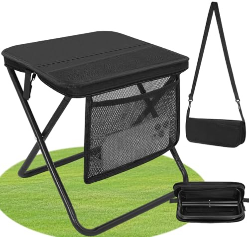HUIZHOU Sgabello Pieghevole Portatile da Campeggio, Sedia Esterna Compatta e Leggera con Borsa e Cerniera, Robusta e Stabile, Ideale per Pesca, Escursionismo, Viaggi e Attività Outdoor (Nero)