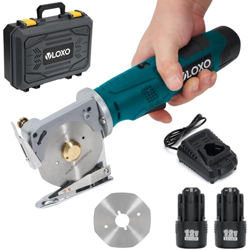 VLOXO Ciseaux Electrique Tissu Couture, Cutter Rotatif Rotary Cutter Sans Fil avec 90 mm Lame pour Textile/Tapis/Cuir/Papier