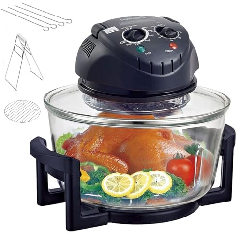 Forno Alogeno Multifunzione, Friggitrice ad Aria alogena da 12 Litri con Temperatura e Timer Regolabili, Friggitrice ad Aria con Forno Alogeno da Controsoffitto da 1300 W, Mantiene Nutrienti black