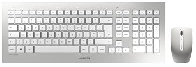 CHERRY DW 8000, Wireless Desktop Set, UK Layout (QWERTY), Battery-Operated, Ultra-Flat Keyboard, 3 Key Mouse with Infra-Red Sensor, Silver/White