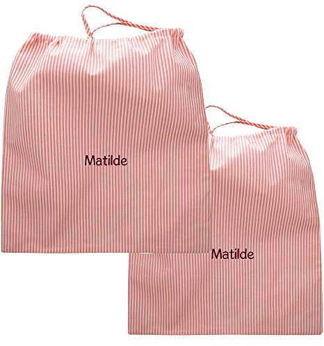 Coccole - Set Sacca Asilo Personalizzata Multiuso 2pz - Sacca per Asilo in Puro Cotone per Vestiti e Oggetti Personali - Personalizzabile con Nome a Righe Rosa