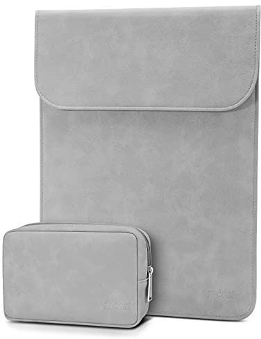 TECOOL Funda Portátil 13.3 Pulgadas,Funda Impermeable Cuero para Macbook Air/Pro 13 2022 M2 M1 2020-2012,2021 2023 MacBook Pro 14 M3 M2 M1,12.9 iPad Pro,Surface Laptop Sleeve-Gris Claro