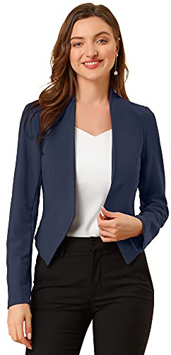 Allegra K Blazer Court Femme Décontracté à Manches Longues et Col en V Cardigan Veste Blazer Marine S