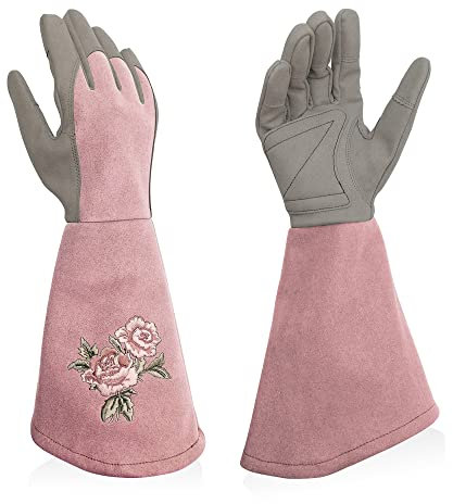 Intra-FIT Gants de rosier, gants de jardinage pour femme, gants d'arbustes en cuir synthétique avec protection complète contre les épines, gants de travail longs avec résistance aux perforations pour
