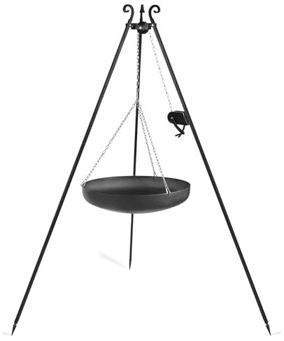 Wok am Dreibein, 180 cm Höhe, Rohstahl, 70 cm Durchmesser + Kurbel - Dreibeingrill Holzkohlegrill Standgrill Grill