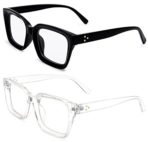 COASION Classic Non-prescription Clear Lens Eyeglasses for Women Thick Square Frame Eyewear (Transparent + Bright Black)