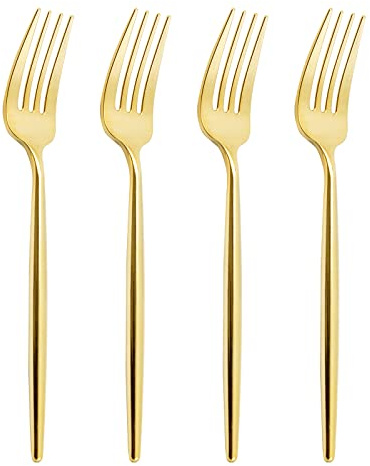 U-QE 180Pcs Gold Plastic Forks - 7.6 Inch Heavy Duty Plastic Forks, Heavyweight Gold Plastic Silverware Perfect For Parties & Weddings and Other Daily Events