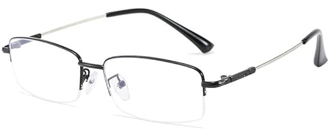 Fullwosing Blåljusfilter glasögon kortärmade halvbrand metallglasögon – 0,50 till -6,00 dioptrier kikare glasögon kvinnor män, svart, -3.00