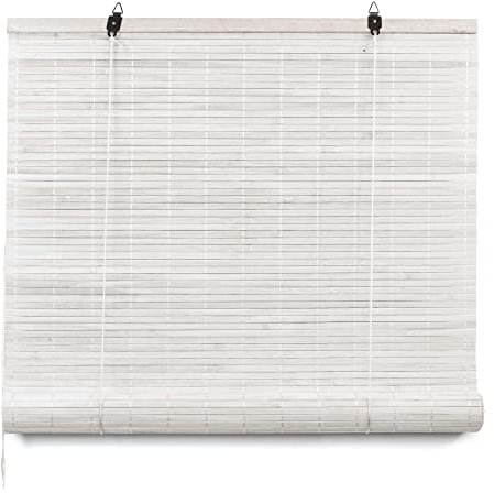 The Secret Home - Persiana Estor de Bambú Natural - Persiana Enrollable - Ancho 80 x Largo 160 cm - Color Blanco - Decoración para Ventanas o Puertas - Ideal para Casas de Campo