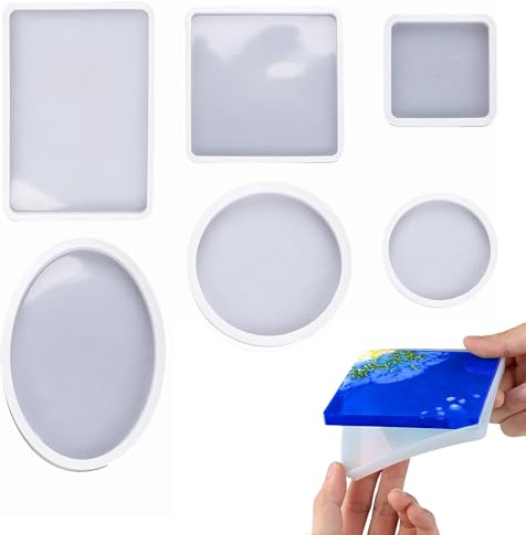 Bustlwor 6 Piezas Moldes Resina Epoxi para Bricolaje, Moldes de Fundición, Moldes Resina Epoxi Joyeria, Hexágono Cuadrado Redondo, para Manualidades, Kit de Decoración del Hogar, DIY