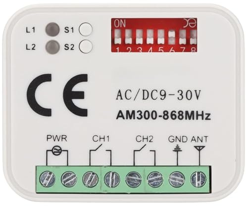 Receptor universal compatible con Motorline Falk RCM / MX4SP RCM / MX5SP RCM / MXS4SP RCM 433,92MHz mando a distancia. Receptor de radio de 2 canales 433-868MHz Rolling/Fijo Código 12 – 24 VAC/DC