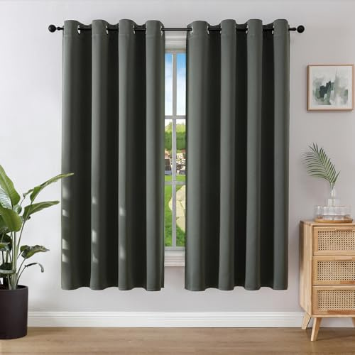Joydeco Blackout Curtains for Bedroom 46 x 72 Inch, Eyelet Thermal Insulated Energy-saving Drapes for Room Darkening Light Filtering, Long Window Treatments 72 Inch Drop, 2 Panels - Dark Grey