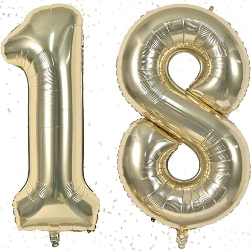Palloncini a forma di numero 18, 101 cm, color oro champagne, autogonfiabili, grandi palloncini in Mylar a elio, per feste di compleanno, anniversari, decorazioni