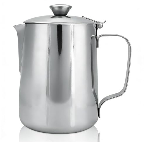 Brocca per schiumalatte, in acciaio inox, con coperchio, per latte e caffè, con coperchio, per latte e caffè (600 ml)