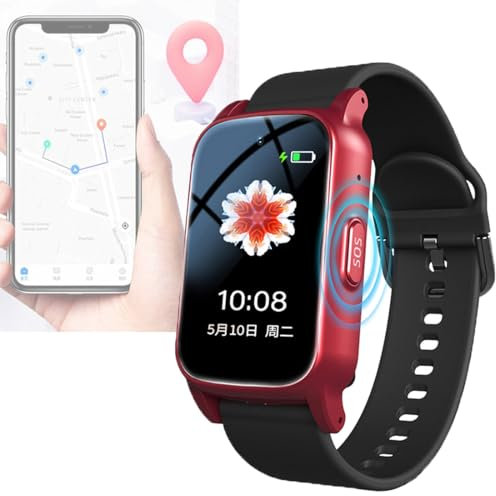 Dispositifs D'alerte De Chute pour Personnes Âgées, Traceur GPS Personne Âgée，Montre Connectée avec Détecteur De Chute, Bouton SOS + Appel Vidéo HD，étanche,Red